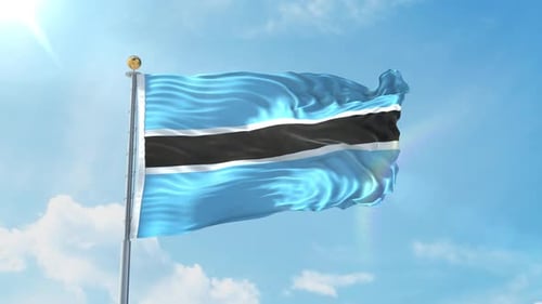 Botswana Flag Waving in the Wind with Blue Sky Background