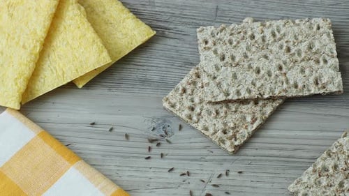 Close up of Crispbread and Flatbread on Wood