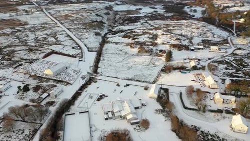 Aerial View of a Snow Covered Kilclooney By Portnoo Ireland