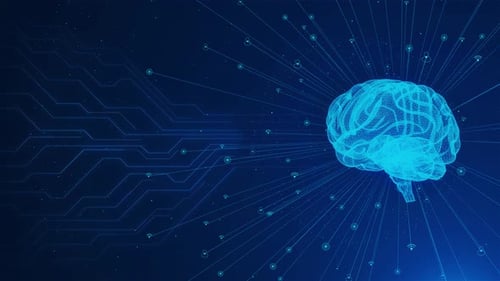 Cyber-cerveau, hologramme numérique, cerveau humain, HUD, IA, intelligence artificielle ou machine à données profondes