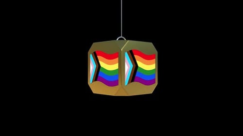 Rotating Golden Lantern with Progress Pride Flag