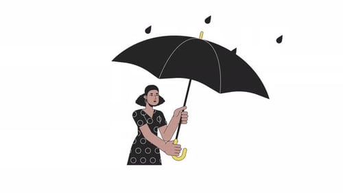 Animated Flat Design Illustration of Person Holding Umbrella