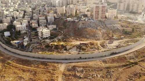 Palestinian refugees Camp Anata Behind security wall – Aerial view