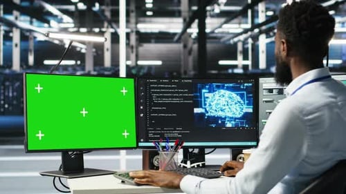 Data Center Admin Using Green Screen PC to Do Node Tree Programming