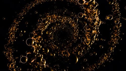 Looped luxury background with abstract swirl tunnel made of glowing golden spheres