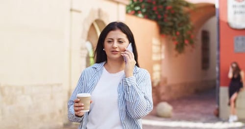 Attractive Caucasian Female Lady Going to Working Place in Morning Adult Business Woman Talking on