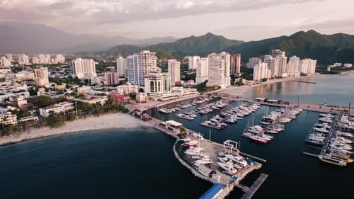 Aerial view city bay sunset - Santa Marta - Colombia