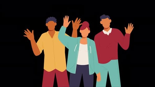 Flat Design Animation of Diverse People Waving Hands