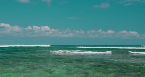 Azure Pure Ocean Sea Blue Cloudy Sky Horizon Early in the Morning Sunrise
