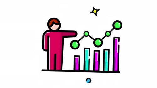 Animated Made in uk a person points to a graph with bars showing upward trends.