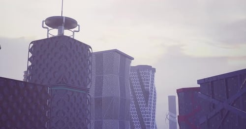 Las estructuras arquitectónicas modernas se levantan en un paisaje urbano futurista