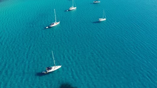 Yacht on lagoon at sunny day. Sailing boat. Yacht in the sea, aerial photography drone. Amazing yach
