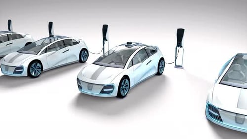 Futuristic Electric Cars Charging at a Modern Station