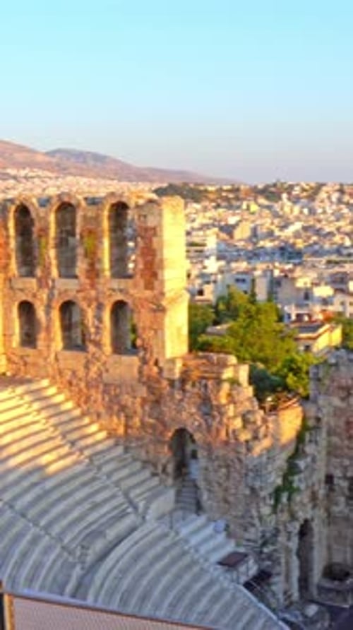 Odeon of Herodes Atticus Overlooking Athens at Sunset