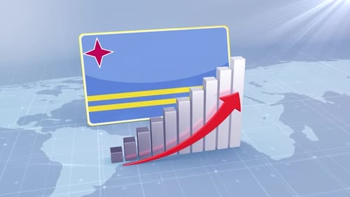 Aruba Flag With Increasing Bar Chart Graph And Arrow Red