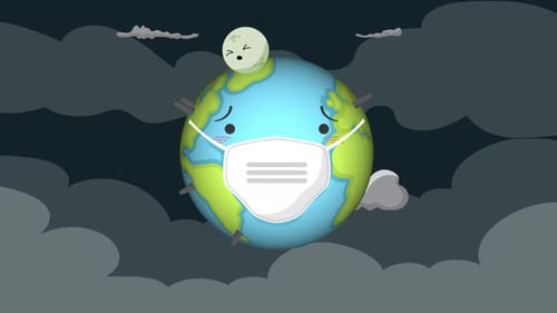 Sad Earth Wearing Face Mask in Polluted Sky Animation