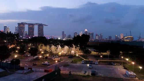 Singapore Skyline Emerging From Twilight a Six Panel View
