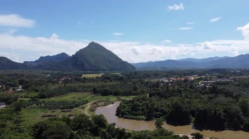 Drone shot of winding river Sungai Ketil near Baling