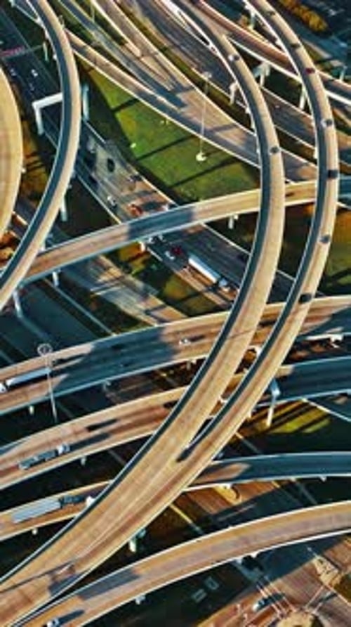 Aerial view of busy highways intertwining in Dallas USA
