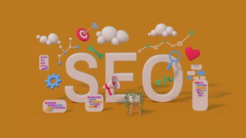 Conceito de marketing de otimização de SEO. Animação de renderização 3D em estilo minimalista de desenho animado