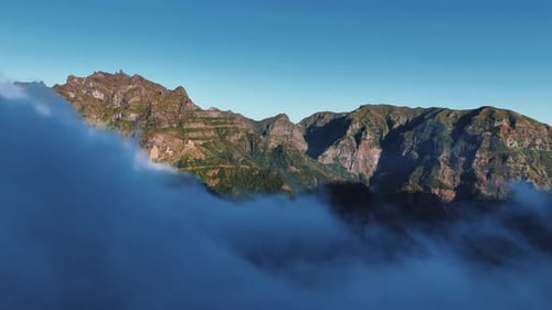 Aerial view of mountains shrouded in mist, Portugal.