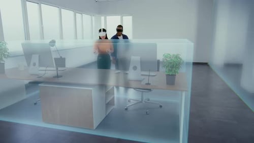 Diverse Team of Designers Use AR Interior Design Software 3D Rendering of Furniture