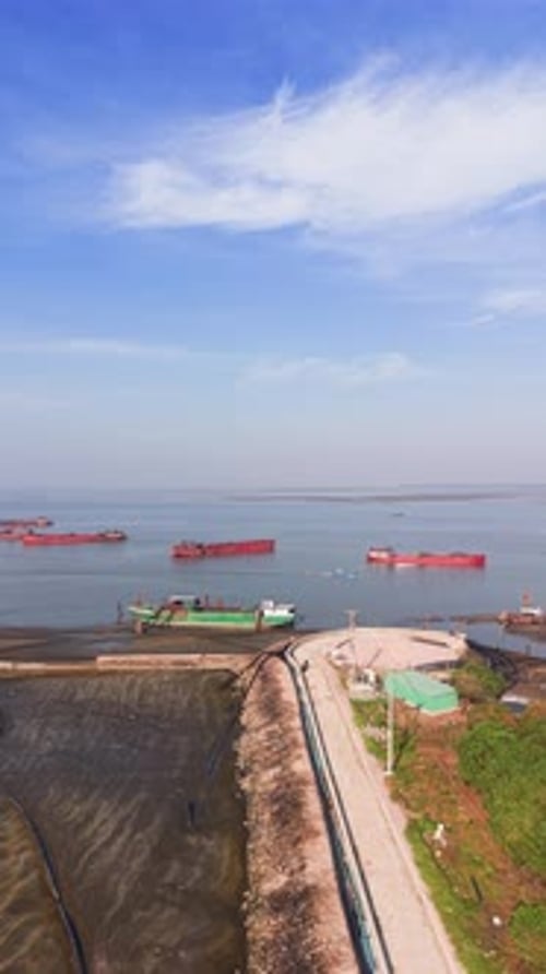 Aerial (Vertical ) View of the Viewpoint Near the Port in the Morning.