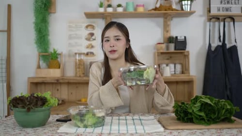 Woman Preparing Healthy Salad at Home