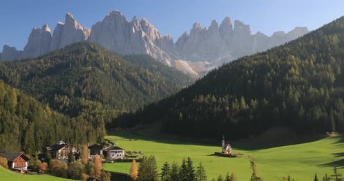 San Johann church in the Val di Funes of the Dolomites, Italy.