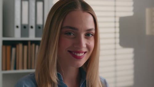 Close Up Headshot Business Portrait Caucasian Smiling Toothy Woman Smile White Health Teeth Dental