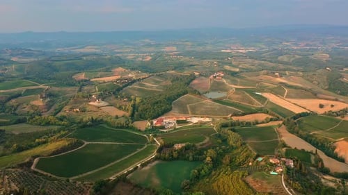 Drone Panning Over Beautiful Landscape Tuscany Italy Hills at Sunset