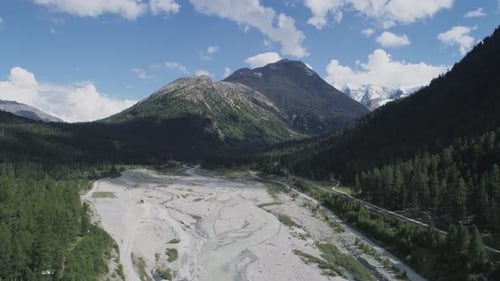 Aerial of a mountain valley with a river