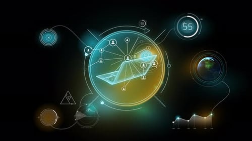 Futuristic Digital HUD Interface with Network Data and Globe