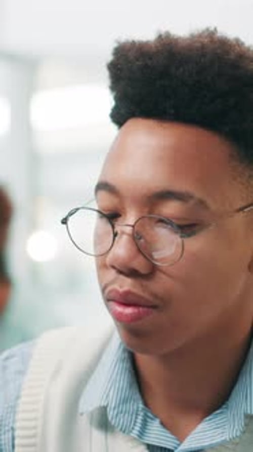 Man, programmer and glasses with software development for problem solving