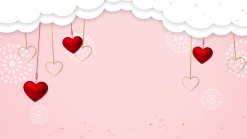 Romantic Pink Background with Hanging Decorative Hearts
