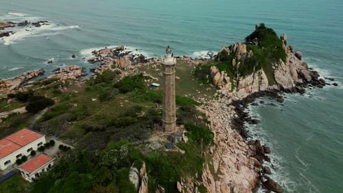 Aerial View of the Lighthouse at Sunset