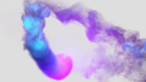 mesmerizing 3D animation. Pink smoke trail swirls chaotically on a white background