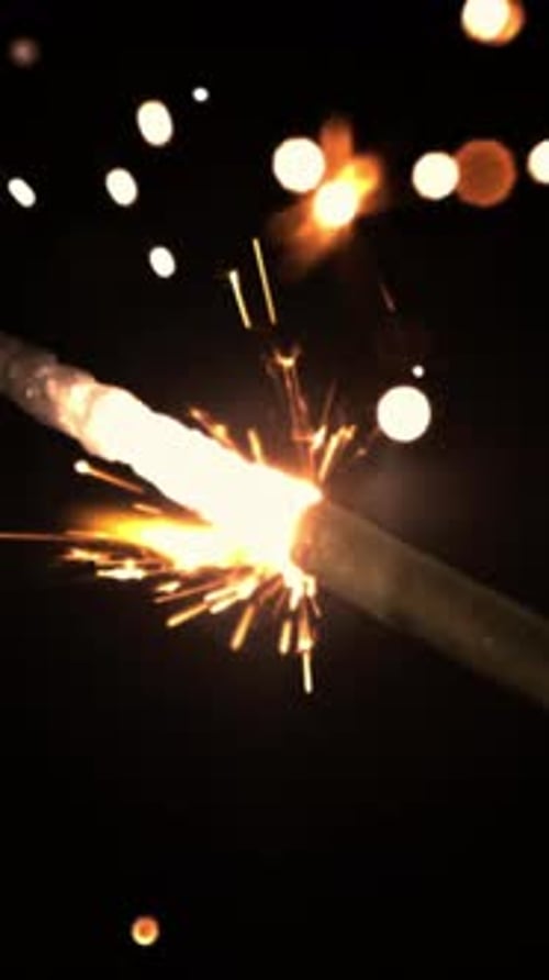 The New Year's Bengal Fire Glows Brightly Filmed is Slow Motion 1000 Frames Per Second