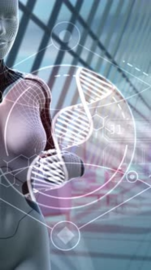 Android Works in the Field of Genetics 3D Render
