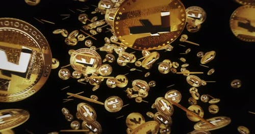 Litecoin LTC-Kryptowährung fliegt zwischen der Goldenen Münzschleife