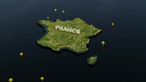 3D Animated Map of France with Location Pins