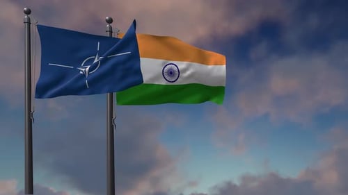 India Flag Waving Along With The Flag Of Nato - 4K