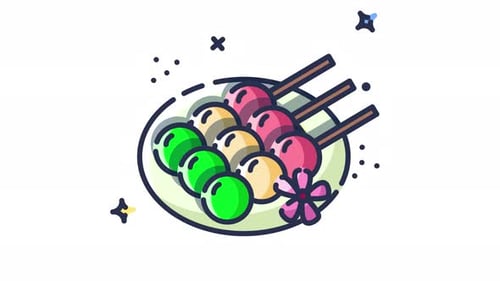 Animated Dango Skewers Icon in Flat Design