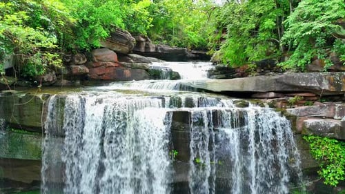 A breathtaking waterfall nestled in a vibrant jungle.