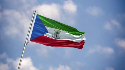 Equatorial Guinea National Flag Waving in Blue Sky