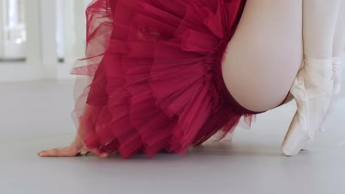 Ballet Dancer in Red Tutu in Studio