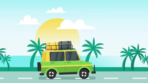 Travelling With Green Car On Tropic Islands 4K