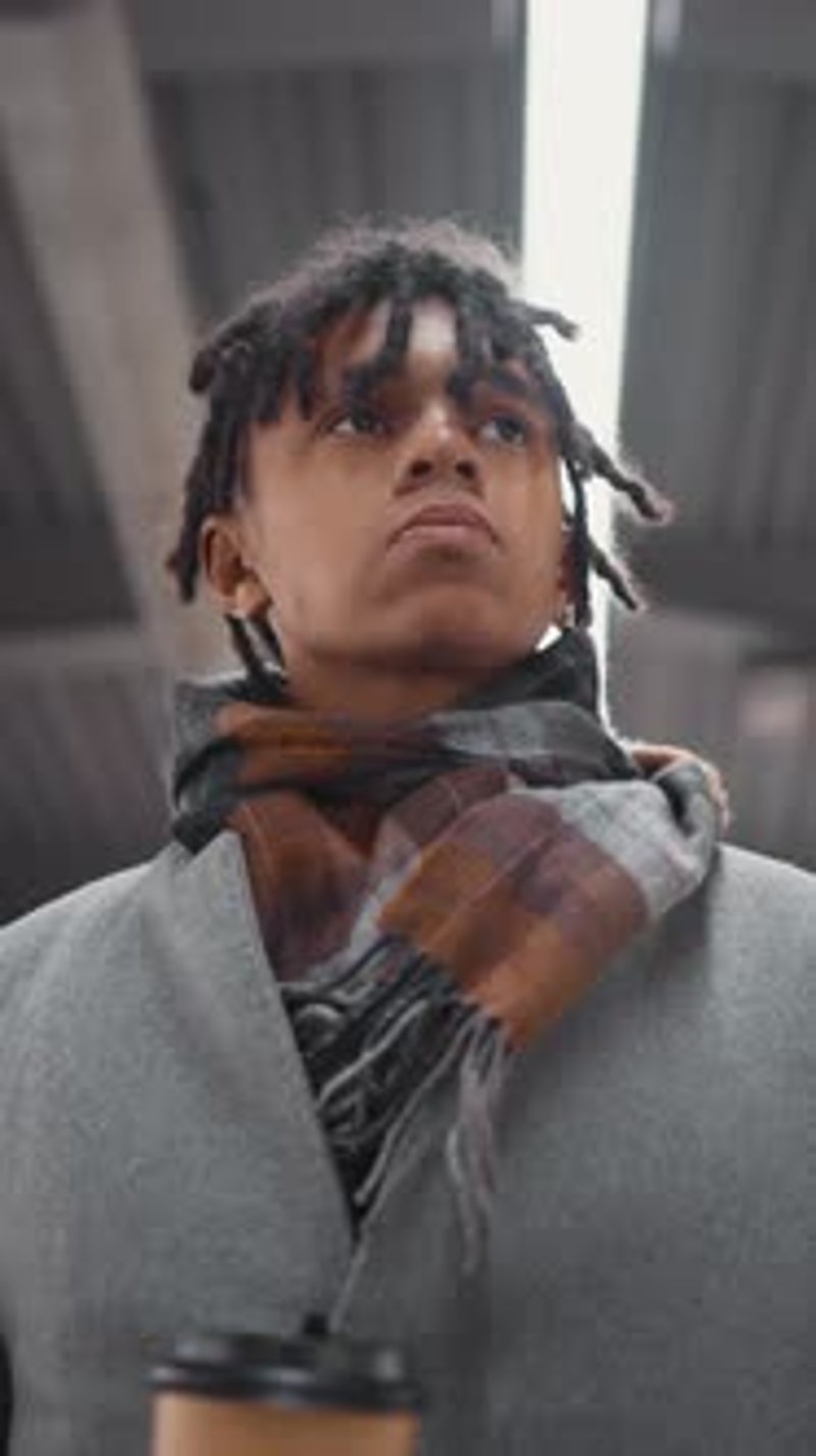 Walk in City in Autumn Black Man Going Down Over Stairs in Outskirts ...