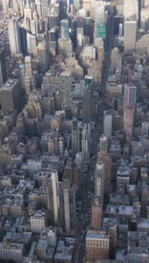 Cityscape of Midtown District in Manhattan Aerial View Reveal Shot New York City Vertical Video