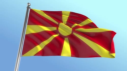 Realistic North Macedonia Flag Waving in Wind